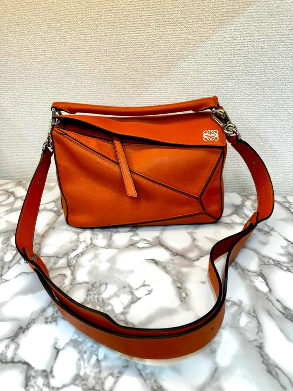 Loewe Puzzle Small Shoulder Bag in Bright Orange Leather